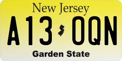 NJ license plate A13OQN