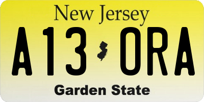 NJ license plate A13ORA