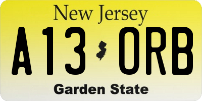 NJ license plate A13ORB