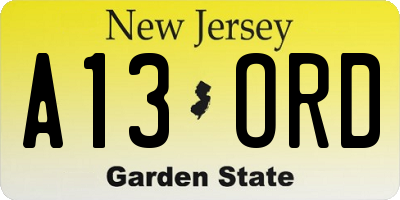 NJ license plate A13ORD