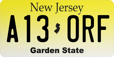 NJ license plate A13ORF