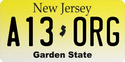 NJ license plate A13ORG