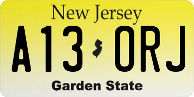 NJ license plate A13ORJ