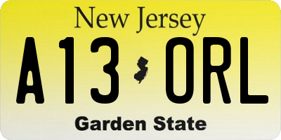 NJ license plate A13ORL