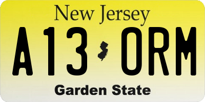 NJ license plate A13ORM
