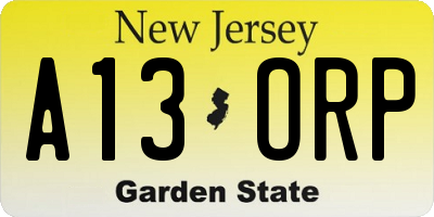 NJ license plate A13ORP