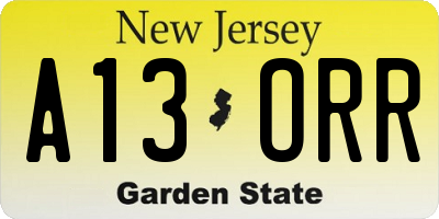 NJ license plate A13ORR