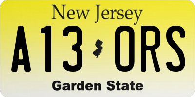 NJ license plate A13ORS