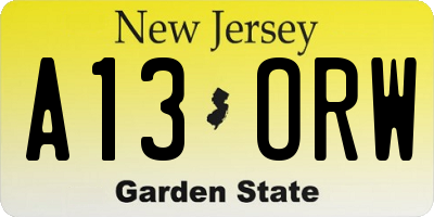 NJ license plate A13ORW