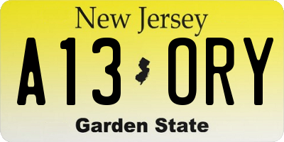 NJ license plate A13ORY