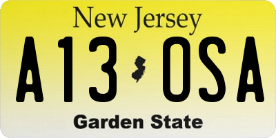 NJ license plate A13OSA