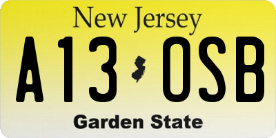 NJ license plate A13OSB