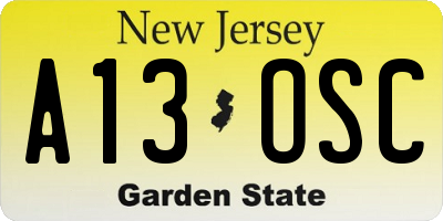 NJ license plate A13OSC