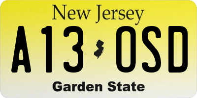 NJ license plate A13OSD