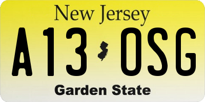 NJ license plate A13OSG