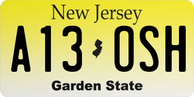 NJ license plate A13OSH