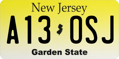 NJ license plate A13OSJ