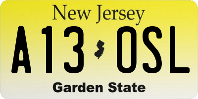NJ license plate A13OSL