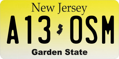 NJ license plate A13OSM