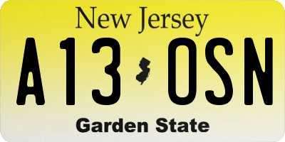 NJ license plate A13OSN