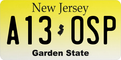 NJ license plate A13OSP