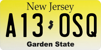 NJ license plate A13OSQ