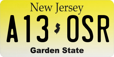 NJ license plate A13OSR