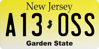 NJ license plate A13OSS