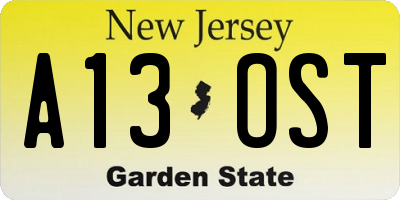 NJ license plate A13OST