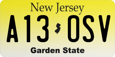 NJ license plate A13OSV