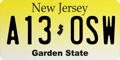 NJ license plate A13OSW