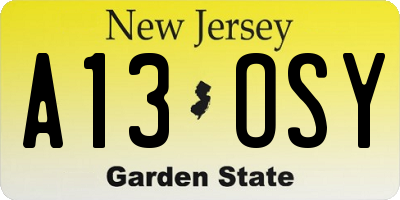NJ license plate A13OSY