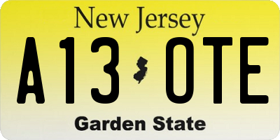 NJ license plate A13OTE