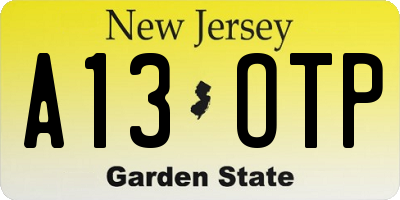 NJ license plate A13OTP