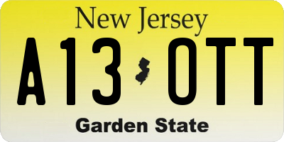 NJ license plate A13OTT