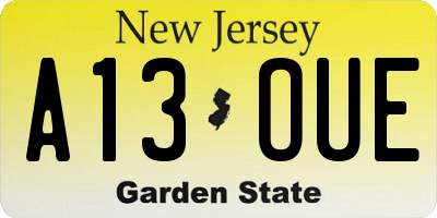 NJ license plate A13OUE