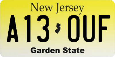 NJ license plate A13OUF