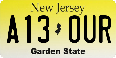 NJ license plate A13OUR