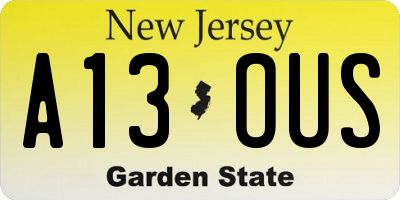 NJ license plate A13OUS