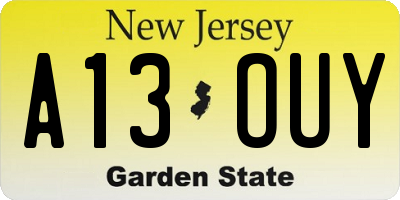 NJ license plate A13OUY