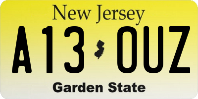 NJ license plate A13OUZ