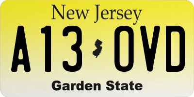 NJ license plate A13OVD