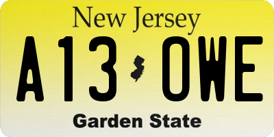 NJ license plate A13OWE