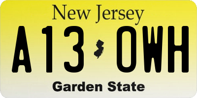 NJ license plate A13OWH