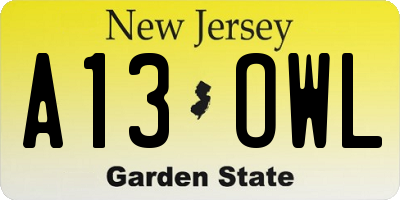 NJ license plate A13OWL