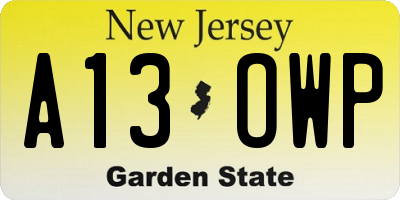 NJ license plate A13OWP