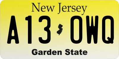 NJ license plate A13OWQ