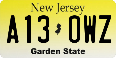 NJ license plate A13OWZ