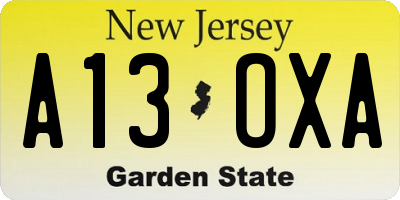 NJ license plate A13OXA