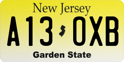 NJ license plate A13OXB